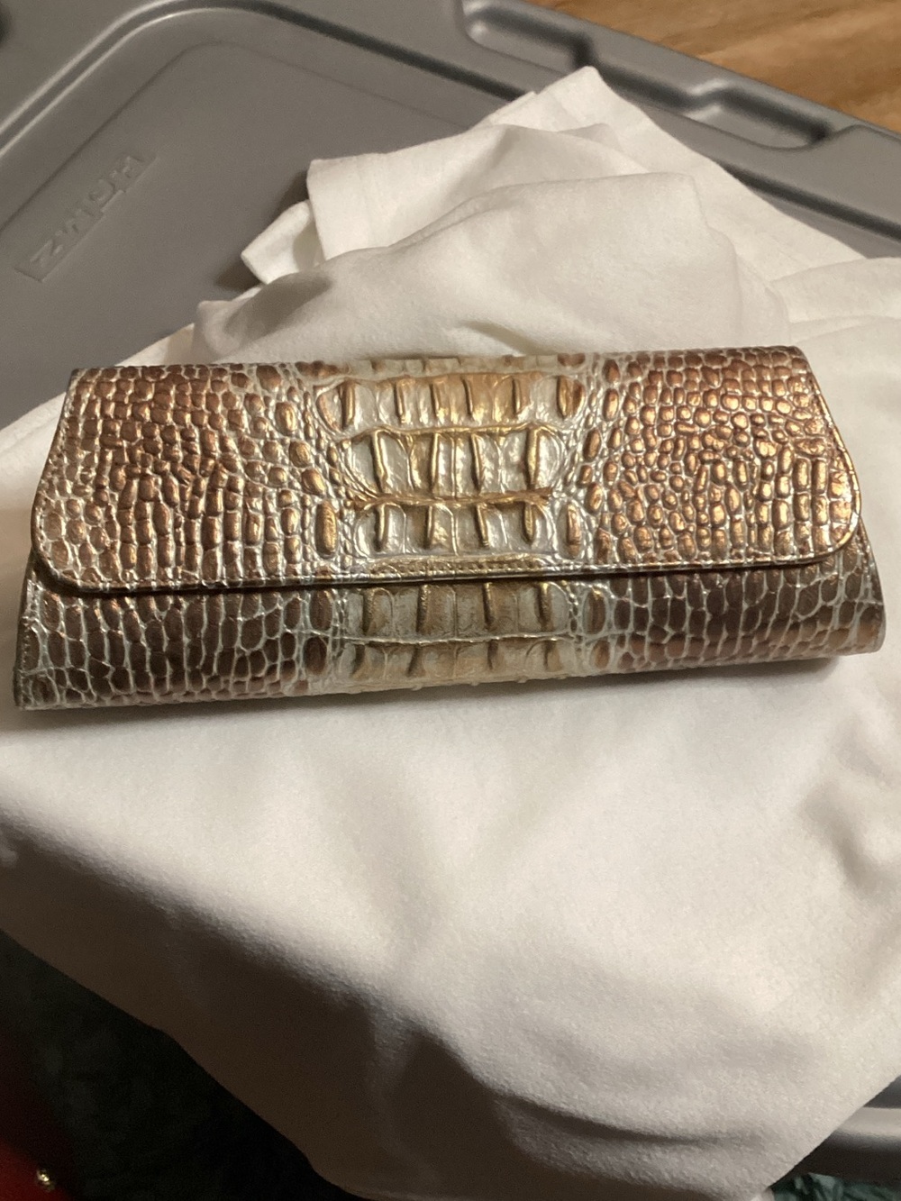 Vintage JALDA Clutch - Metallic Croc-Embossed Italian Leather - Excellent Cond